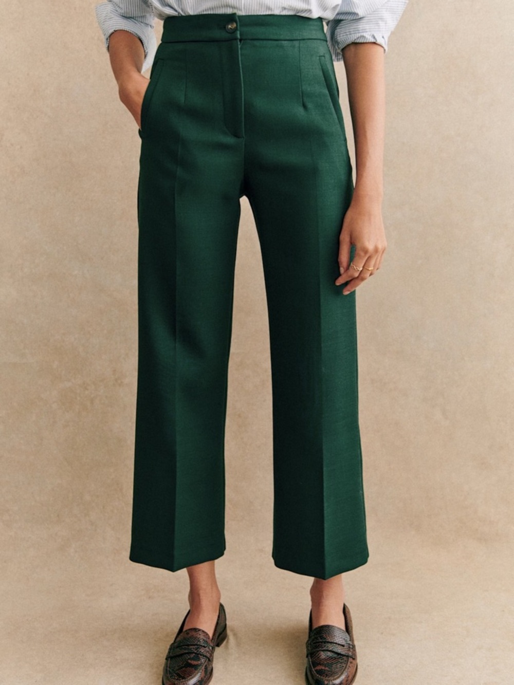 Sezane Martin Crop Trousers Green - Size 6